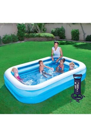 Großer rechteckiger aufblasbarer Familienpool 211 x 132 x 46 cm – mit Pumpe als Geschenk - 1