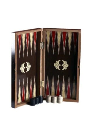 Großes Backgammon- und Dame-Set aus furniertem Holz - 1