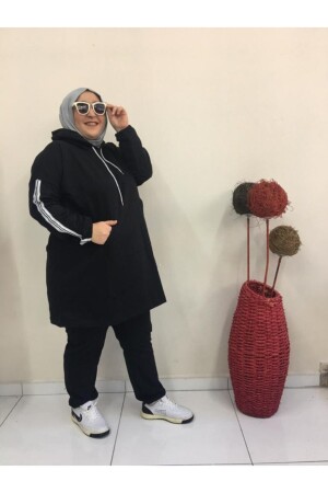 Großes Hijab-Trainingsanzug-Set mit lockerem Schnitt. Schwarz, lockere Übergröße - 1