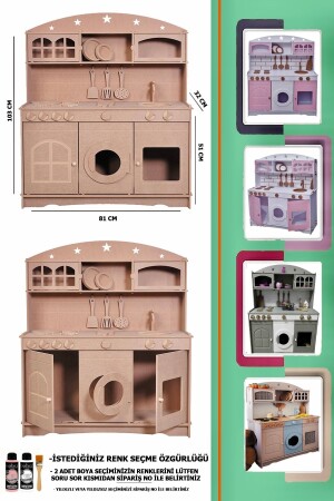 Großes Montessori-Spielzeug-Küchen-Servierset aus Holz mit 2 Farben und Pinsel - 1