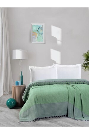 Grüne Farbe Bequeme Decke-schwarze Quaste-Boho-Decke-Luxus türkische Baumwolle-Tagesdecke-200*250- - Mulberry