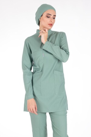 Grüne Hijab-Krankenschwesteruniform aus dünnem Stoff aus Lycra und Hijab-Arztuniform-Set - 3