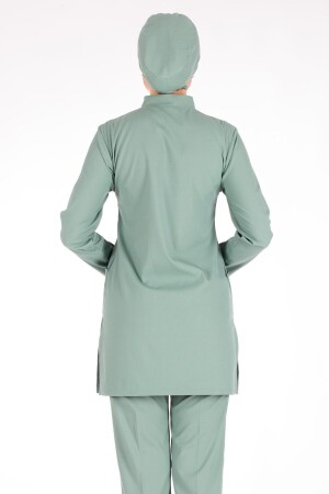 Grüne Hijab-Krankenschwesteruniform aus dünnem Stoff aus Lycra und Hijab-Arztuniform-Set - 5