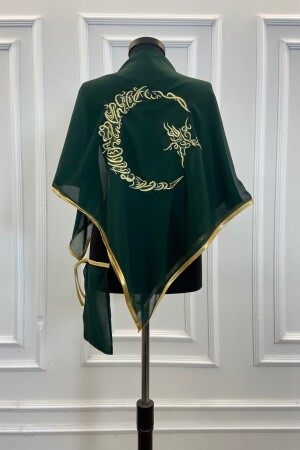 Grüner Chiffon-Luxus-Schulterbezug für den Bräutigam – goldener Stern und Halbmond bestickt – Brautjungfern-Henna-Militär-Schalschleier - 1