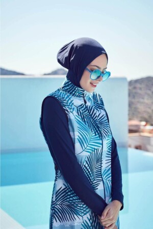 Grüner Hijab-Badeanzug mit Palmblattmuster HSM-2941LENA-YE - 5