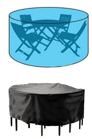 Guisx Su Geçirmez Yuvarlak Masa Sandalye Takımı Kılıfı 160x60cm Bahçe Mobilya Koruma Örtüsü - 2