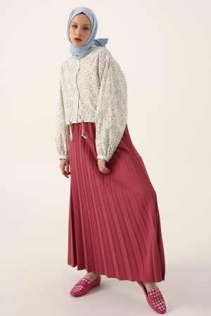 Gül Kurusu Beli Lastikli Piliseli Etek - Allday