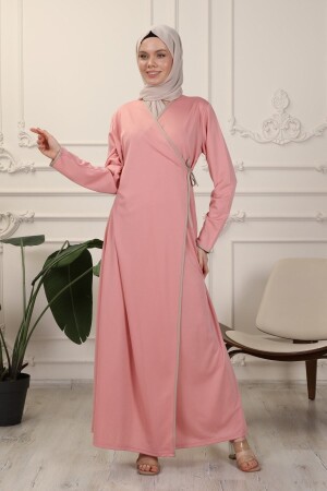 Gül Kurusu Kruvaze Yaka Biyeli Esnek Interlok Kumaş Namaz Elbisesi NSA4217 - Transacoustic