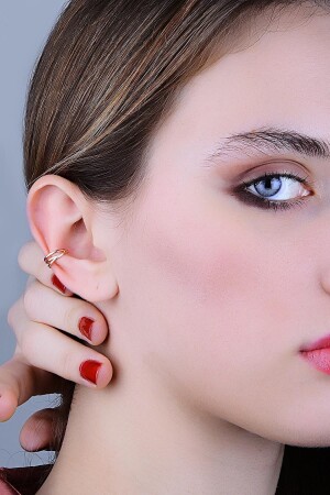 Gümüş Altın Yaldızlı Sade Ear Cuff Kıkırdak Küpe - 1