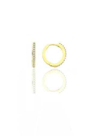 Gümüş Altın Yaldızlı Zirkon Taşlı 12 Mm Halka Küpe - Söğütlü Silver