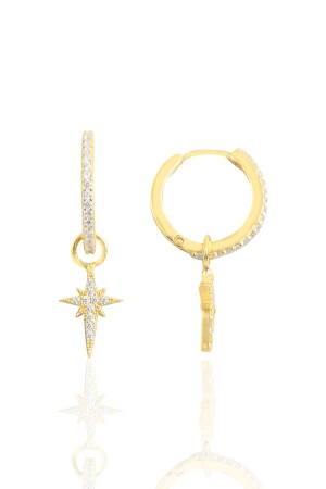 Gümüş Altın Yaldızlı Zirkon Taşlı Kutup Yıldızı Halka Küpe - Söğütlü Silver