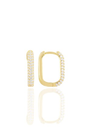 Gümüş Altın Yaldızlı Zirkon Taşlı Trend Küpe. - Söğütlü Silver