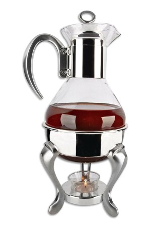 Gümüş Çay Servis Cam Hazneli Alttan Mum Isıtıcılı Fondü gl-4912 - 2