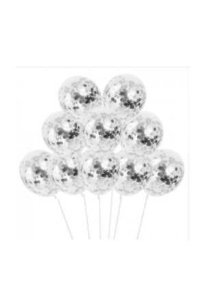 Gümüş Konfetili Şeffaf Balon Seti - 10 Adet - Balonevi