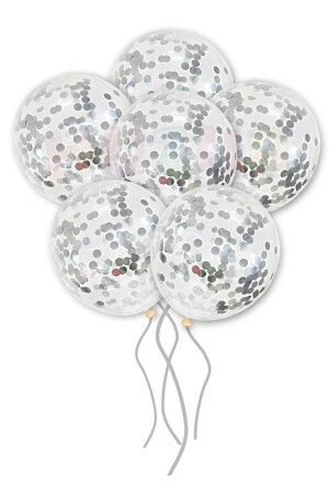 Gümüş Konfetili Şeffaf Ve Gümüş Metalik Balon Seti 20 Adet 30 Cm Içi Gözüken Gri Pullu Balon Pulu - 2