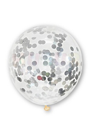 Gümüş Konfetili Şeffaf Ve Gümüş Metalik Balon Seti 20 Adet 30 Cm Içi Gözüken Gri Pullu Balon Pulu - 4