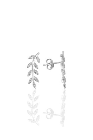 أقراط أذن من ورقة حجر من زركون فضية - Söğütlü Silver