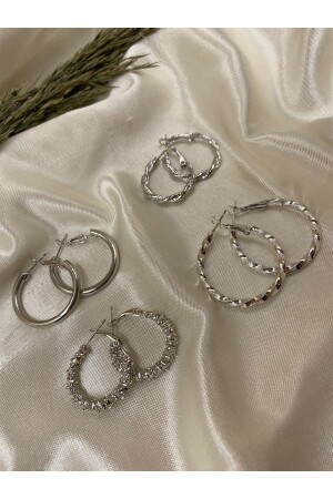 Gümüş Renk 4 Çift Klipsli Halka Küpe - Eylülün Takısı