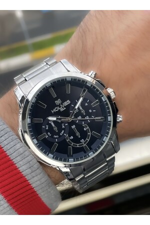 ساعة معصمة للرجال من طلاء فولاذي ملون من الذهب MNZ-Silver Color HM087542 - holmes hill