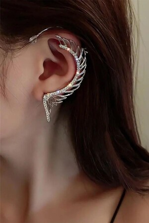 Gümüş Renk Tekli Zirkon Taşlı Earcuff Kıkırdak Küpe - 2