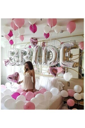 Gümüş Renkli Bride 100 Cm Büyük Boy Folyo Balon Seti - Bidolumutluluk