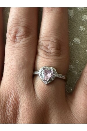 Gümüş renkli pembe taşlı kalpli yüzük portakal Çiçeği yağı hediyeli - Bircan Yıldırım Niyet Bulutları