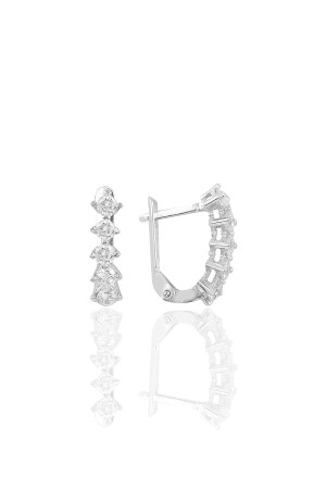 Gümüş Rodyumlu Zirkon Taşlı Beştaş J Küpe - Söğütlü Silver