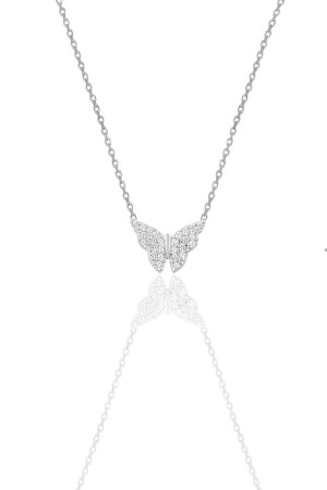 Gümüş Rodyumlu Zirkon Taşlı Kelebek Kolye SGTL10505 - 2