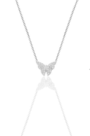 Gümüş Rodyumlu Zirkon Taşlı Kelebek Kolye SGTL10505 - 1