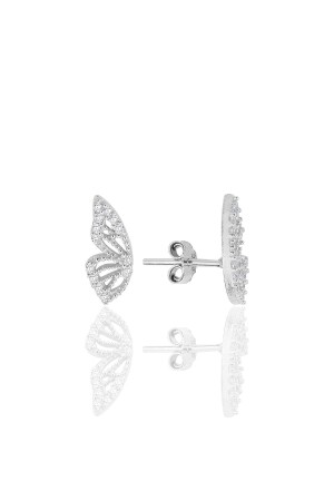 Gümüş rodyumlu zirkon taşlı özel tasarım kelebek küpe SGTL12261RODAJ - 2