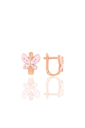 Gümüş Rose Pembe Mineli Kelebek Çocuk Küpesi - Söğütlü Silver