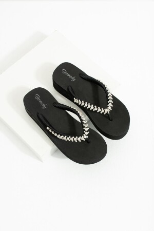 Gümüş Taşlı Platform Parmak Arası Acıtmaz Plaj Terlik Flip Flops BER9536887411 - 3