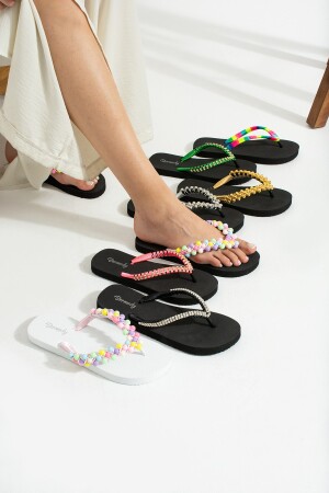 Gümüş Taşlı Platform Parmak Arası Acıtmaz Plaj Terlik Flip Flops BER9536887411 - 4