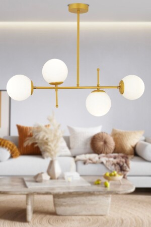 Günay 4Lü Gold Modern Mutfak Yemek Masası Üstü Yatak odası Salon Avize - Apliqa