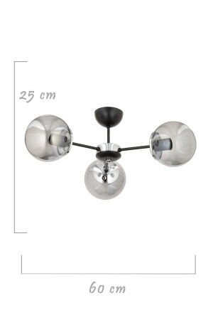 Güneş 3-teiliger moderner Plafone-Kronleuchter aus geräuchertem Kugelglas ES-162 - 9