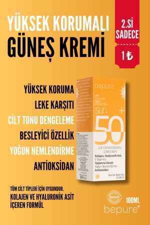 Ton Eşitleyici Güneş Kremi 50 Spf Leke Karşıtı, Kolajen, Hyaluronic Asit Destekli Güneş Kremi 100ml BEPRE01 - 2