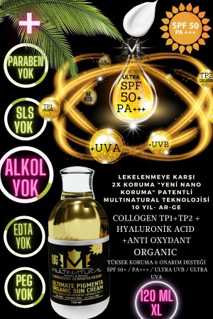 Güneş Kremi Leke Karşıtı 2x Koruma Antioksidan Collagen Ha Acid Destekli 120ml-50 Spf Uva-uvb Ultra50 - 1