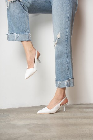 Günlük Kadın Beyaz Sivri Burun Düz Desensiz Arkası Açık Topuklu Zara Model Abiye Ayakkabı 101a - 4
