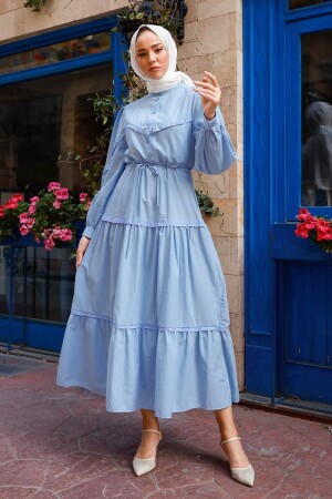 Güpür Detay Balon Kol Tesettür Elbise - Bebe Mavisi MS00AN7095 - InStyle