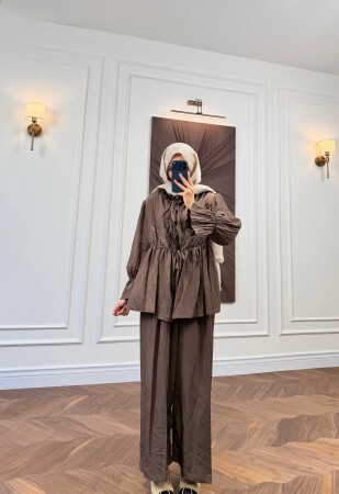 Güpür Detaylı Salaş Takım - Kahve - Nuuwears