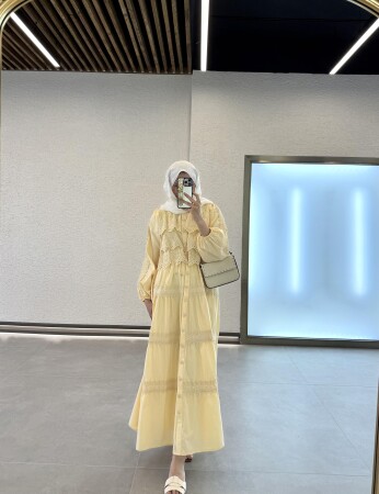 Güpürlü Elbise - Sarı - Duendeca