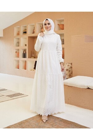 Güpürlü Tesettür Elbise-beyaz - 1