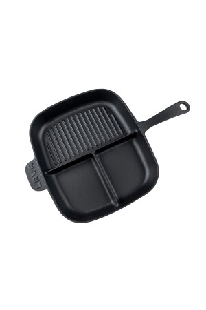 Guss-Grillpfanne mit drei Abschnitten, rechteckig, Gusseisen, stabiler Griff, Maße: 26 x 30 cm. 111LVECOPGT26303B - 4