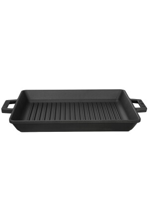 Guss-Grillpfanne, rechteckig, Gusseisen, massiv, mit Doppelgriff, Abmessung 26 x 32 cm. - 2