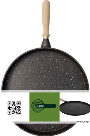 Gussgranit 36 ​​cm flache Backform für Pfannkuchen, Fladenbrot, Kreppteig, Pizza, Fleisch, Fisch (schwarz) MNDSGTV36CM001 - 2