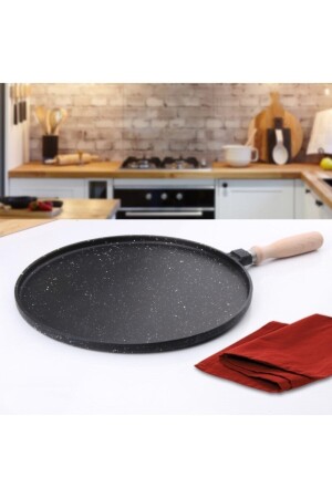 Gussgranit 36 ​​cm flache Backform für Pfannkuchen, Fladenbrot, Kreppteig, Pizza, Fleisch, Fisch (schwarz) MNDSGTV36CM001 - 8