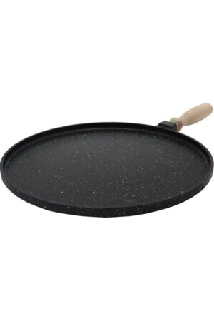 Gussgranit 36 ​​cm flache Backform für Pfannkuchen, Fladenbrot, Kreppteig, Pizza, Fleisch, Fisch (schwarz) MNDSGTV36CM001 - 3