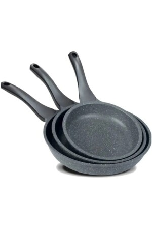 Gusspfanne aus Granit, 3er-Set, Grau – 20 cm, 24 cm, 28 cm - 2