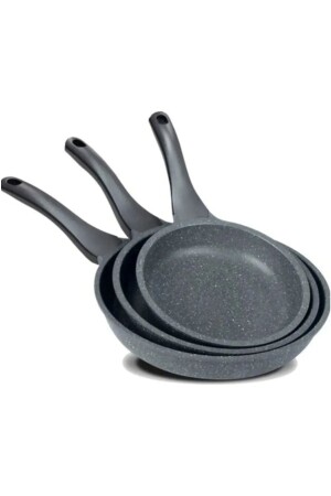 Gusspfanne aus Granit, 3er-Set, Grau – 20 cm, 24 cm, 28 cm - 1