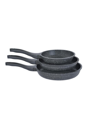 Gusspfanne aus Granit, 3er-Set, Grau – 20 cm, 24 cm, 28 cm - 4